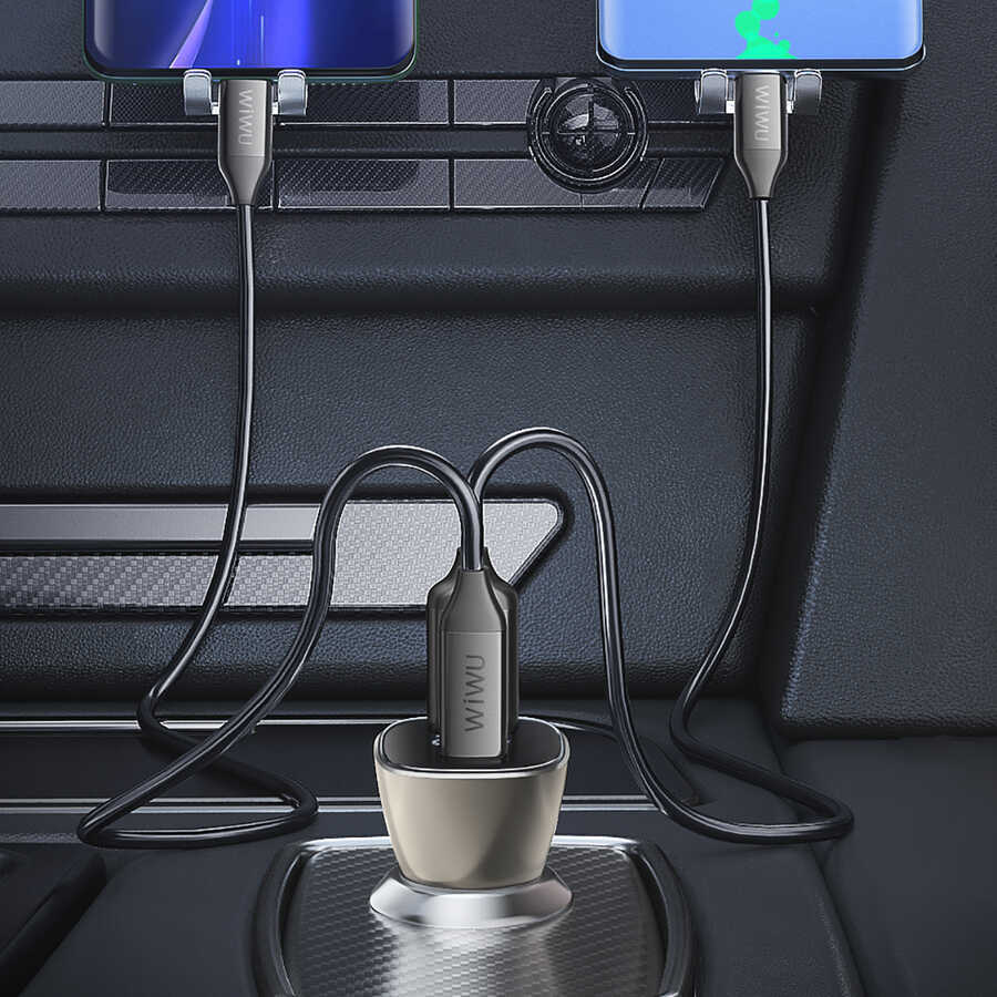 Wiwu PC500 72W PD QC3.0 Ultra Fast Charging Supported Digital Display Car Charger Head Black