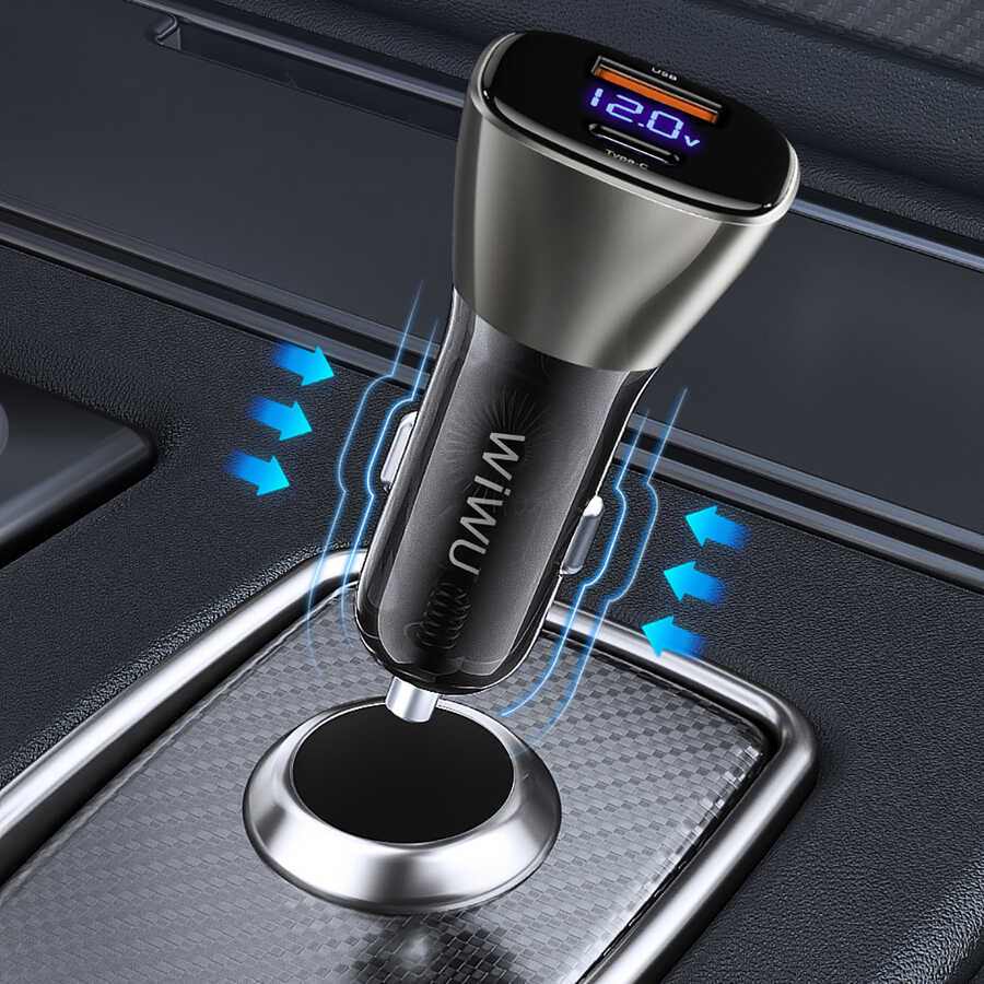 Wiwu PC500 72W PD QC3.0 Ultra Fast Charging Supported Digital Display Car Charger Head Black