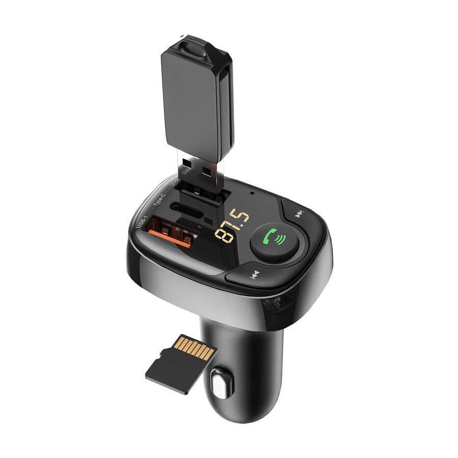 Wiwu PC600 36W Fast Charging Supported Digital Display Bluetooth FM Transmitter Black