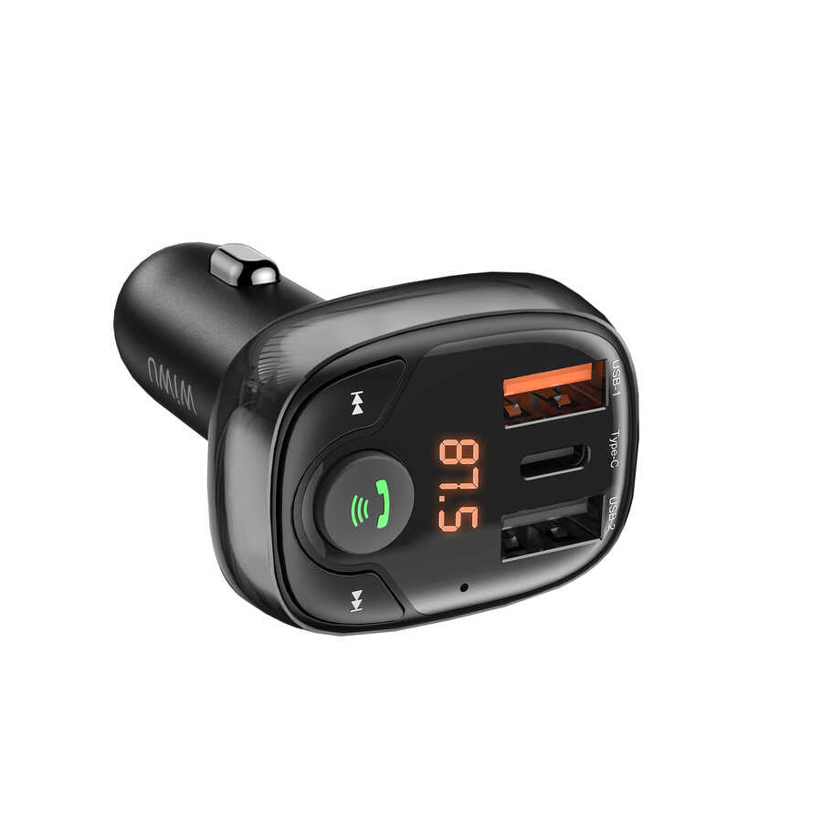 Wiwu PC600 36W Fast Charging Supported Digital Display Bluetooth FM Transmitter Black