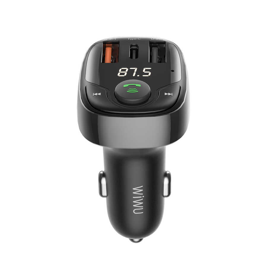 Wiwu PC600 36W Fast Charging Supported Digital Display Bluetooth FM Transmitter Black