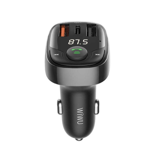 Wiwu PC600 36W Fast Charging Supported Digital Display Bluetooth FM Transmitter Black