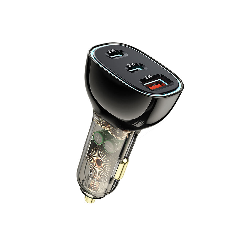Wiwu PC700 Zhitou Series PD QC 3.0 Ultra Fast Charging Transparent Car Charger Head PD 30W Black 