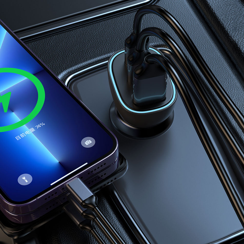 Wiwu PC700 Zhitou Series PD QC 3.0 Ultra Fast Charging Transparent Car Charger Head PD 30W Black 