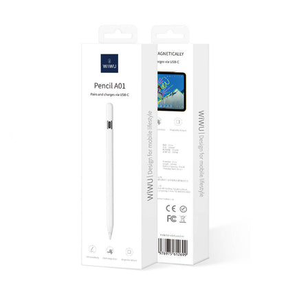Wiwu Pencil A01 Avuç İçi Reddi (Palm Rejection) ve Eğim Hassasiyeti Özellikli Dokunmatik Kalem Beyaz