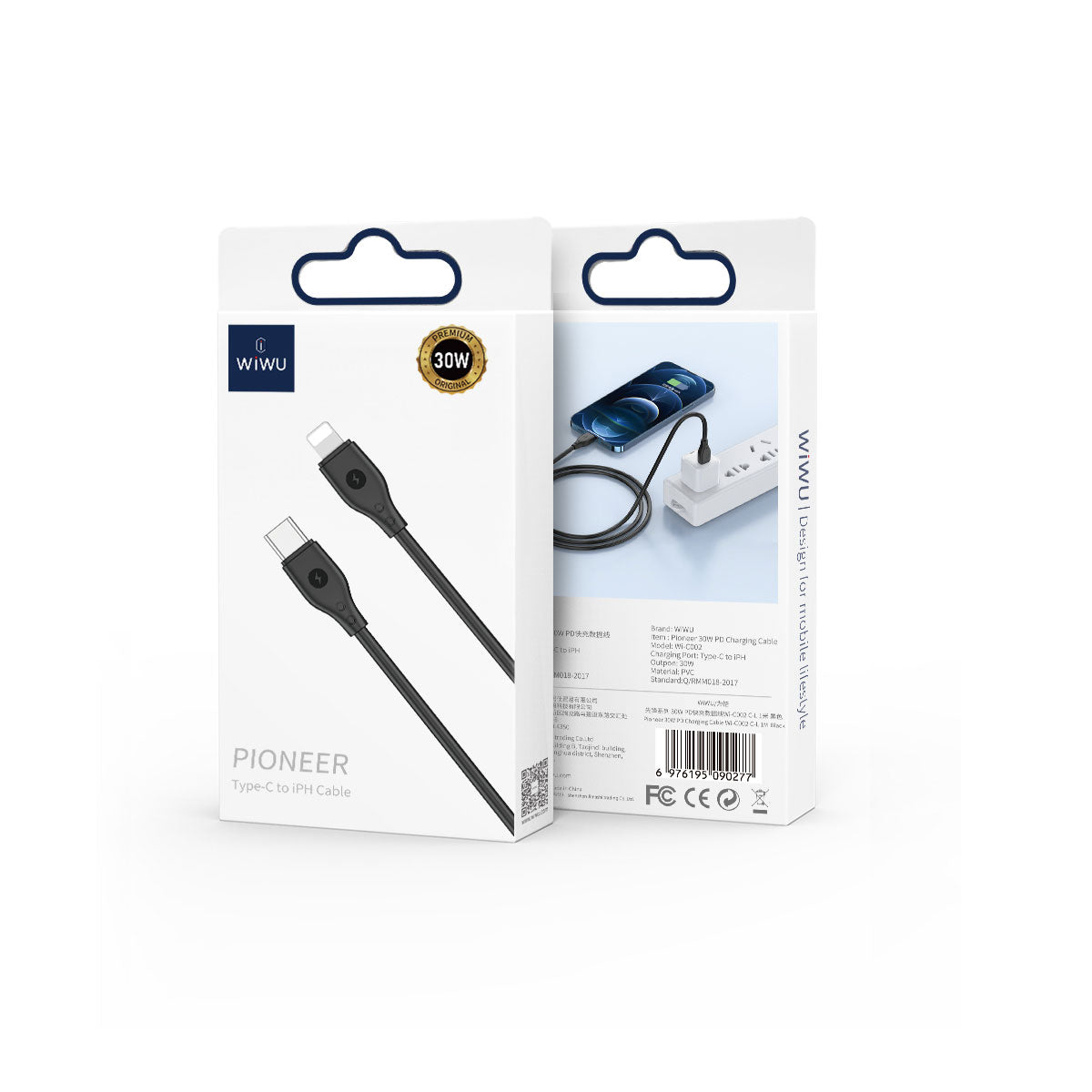 Wiwu Pioneer Wİ-C002 Ultra Flexible 30W Fast Charging Type-C to Lightning PD Cable 1M Black