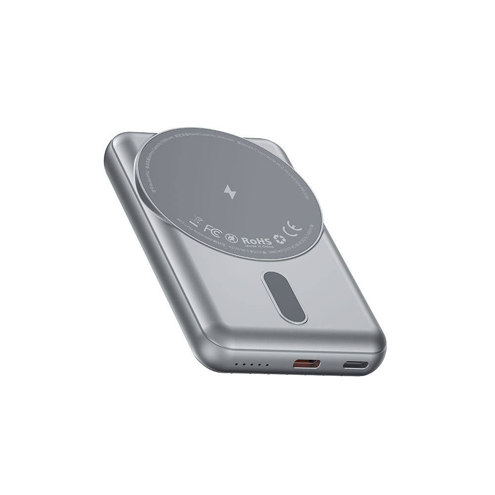 Wiwu PP02 Taşınabilir Wireless Şarj ve PD Hızlı Şarj Özellikli Powerbank 15W 5000mAh Gümüş