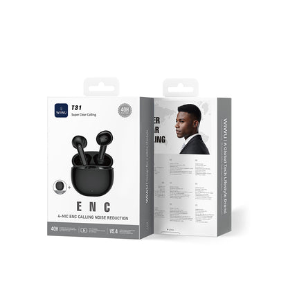 Wiwu T31 ENC Teknolojili TWS Kulak İçi Bluetooth Kulaklık v5.4 Siyah