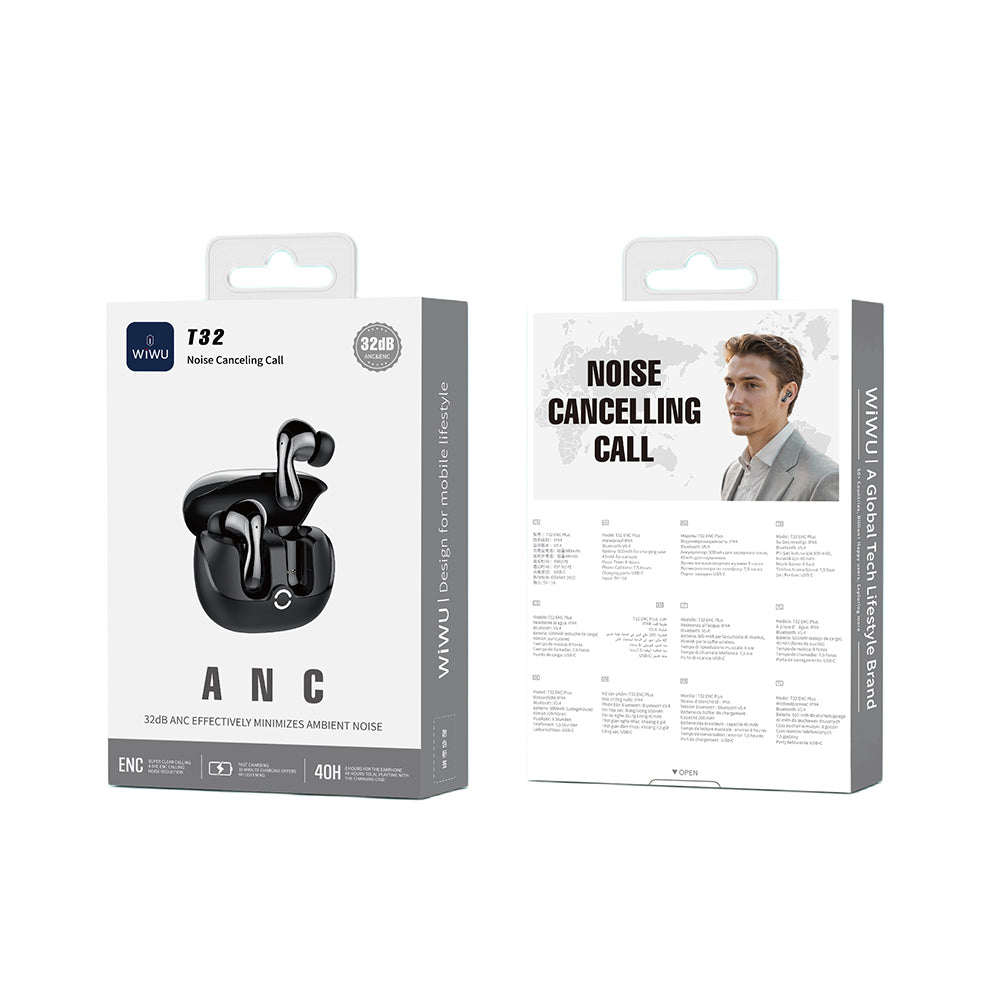 Wiwu T32 Plus ANC/ENC Teknolojili Kulak İçi Bluetooth Kulaklık v5.4 Siyah