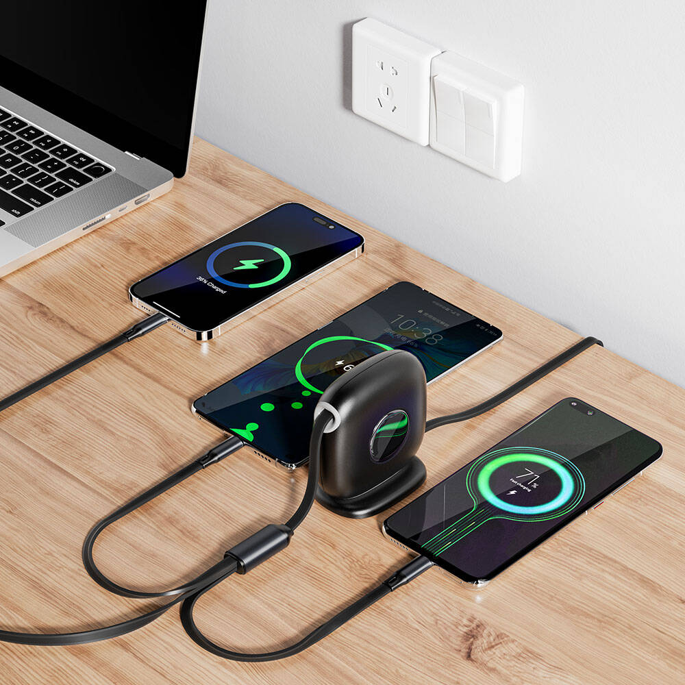 Wiwu Wi-C012 Desktop Organizer Type-C to C+L+M Fast Charging Cable 1.2M Black