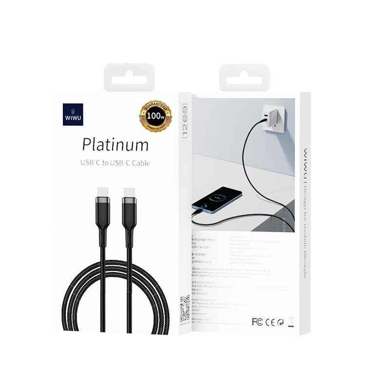 Wiwu Wi-C013 Platinum Series Type-C to Type-C Fast Charging Data and Charging Cable 100W 2M Black
