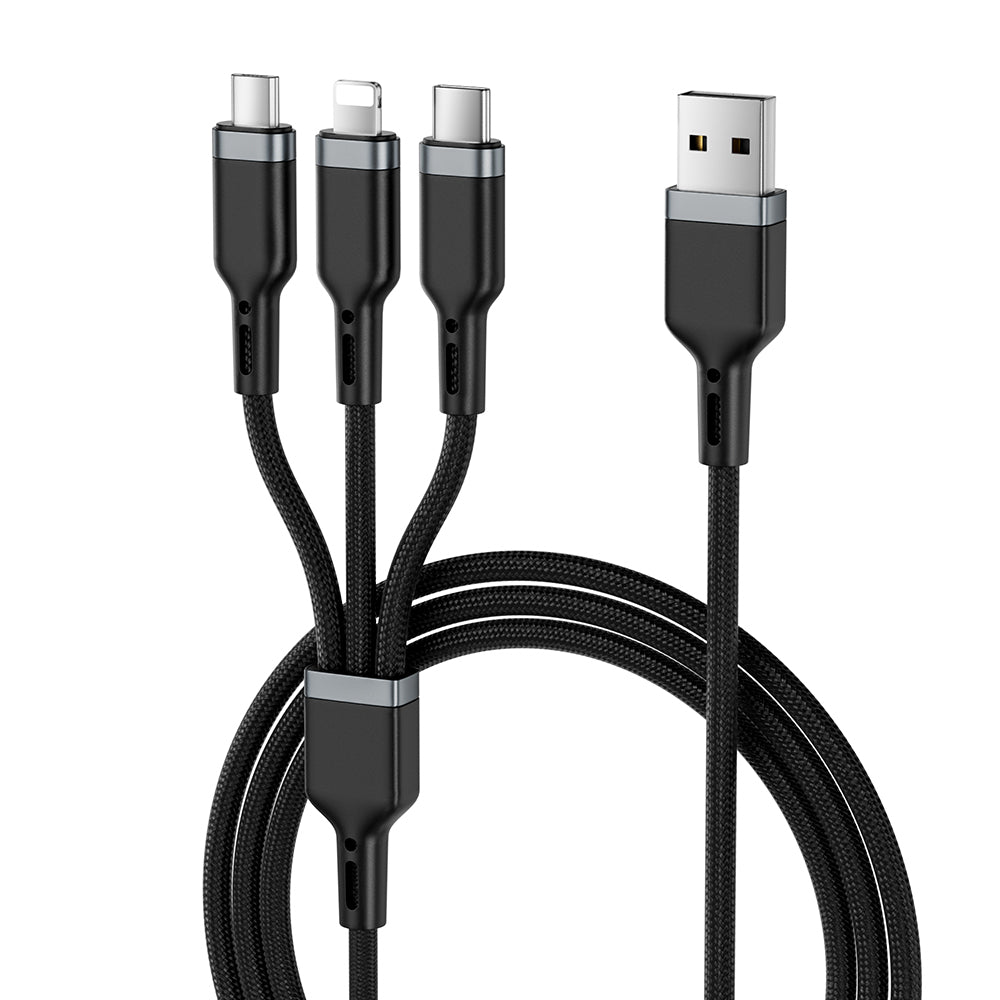 Wiwu Wi-C014 Platinum Series 3in1 USB-A to Lightning – Type-C – Micro Charging and Data Cable 3.1A 1.2m Black