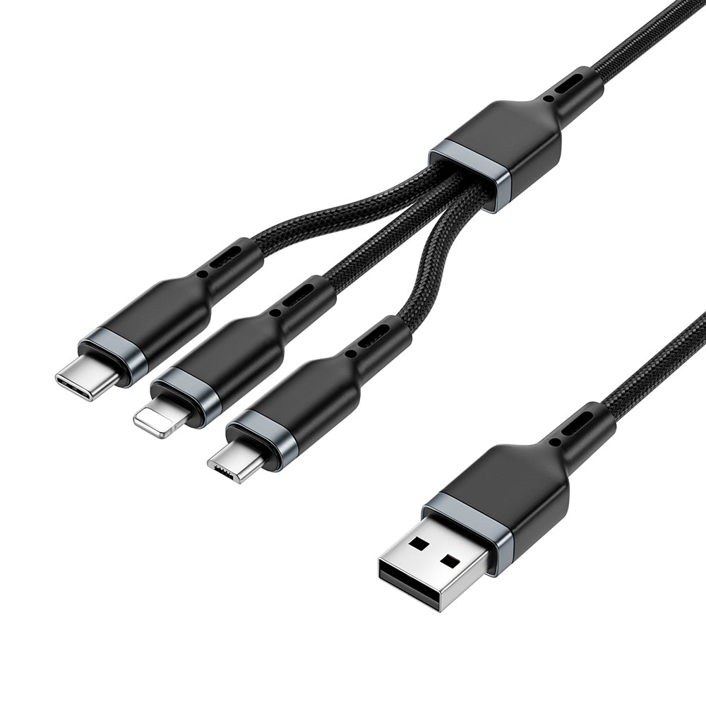 Wiwu Wi-C014 Platinum Series 3in1 USB-A to Lightning – Type-C – Micro Charging and Data Cable 3.1A 1.2m Black