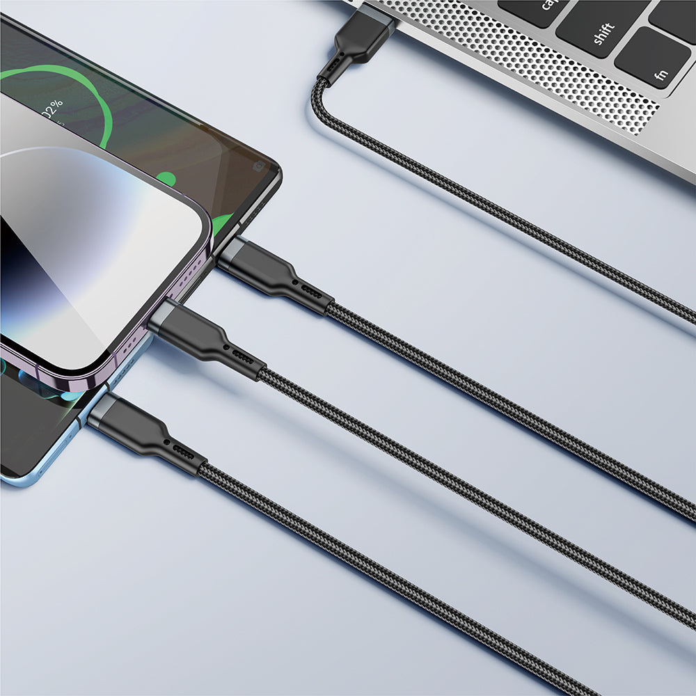 Wiwu Wi-C014 Platinum Series 3in1 USB-A to Lightning – Type-C – Micro Charging and Data Cable 3.1A 1.2m Black