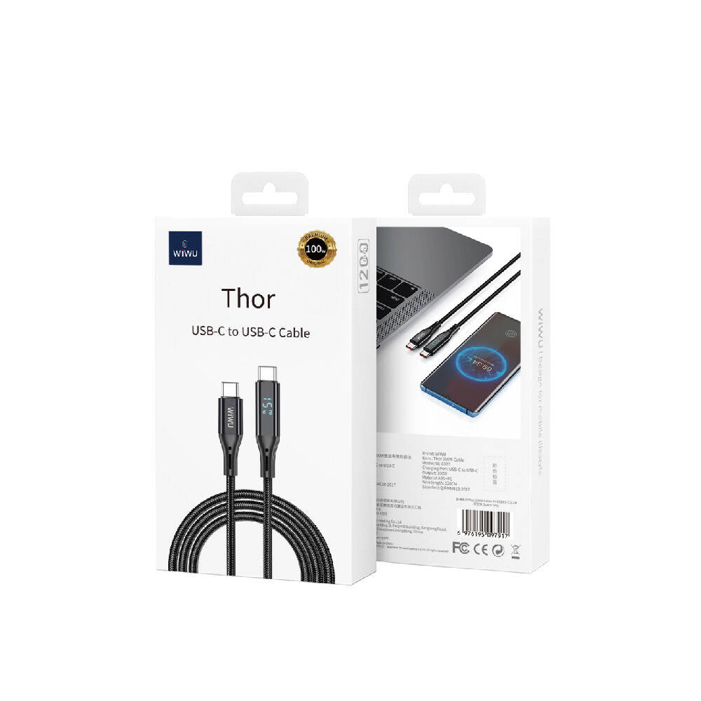Wiwu Wi-C020 Thor Series 100W Fast Charging Type-C to Type-C Cable 1.2M Gray 
