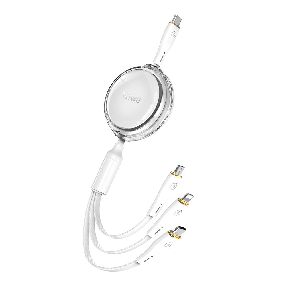 Wiwu Wi-C023 Vigor Series 3in1 Type-C Lightning Micro USB Reel Data and Charging Cable 100W 1.5M White 