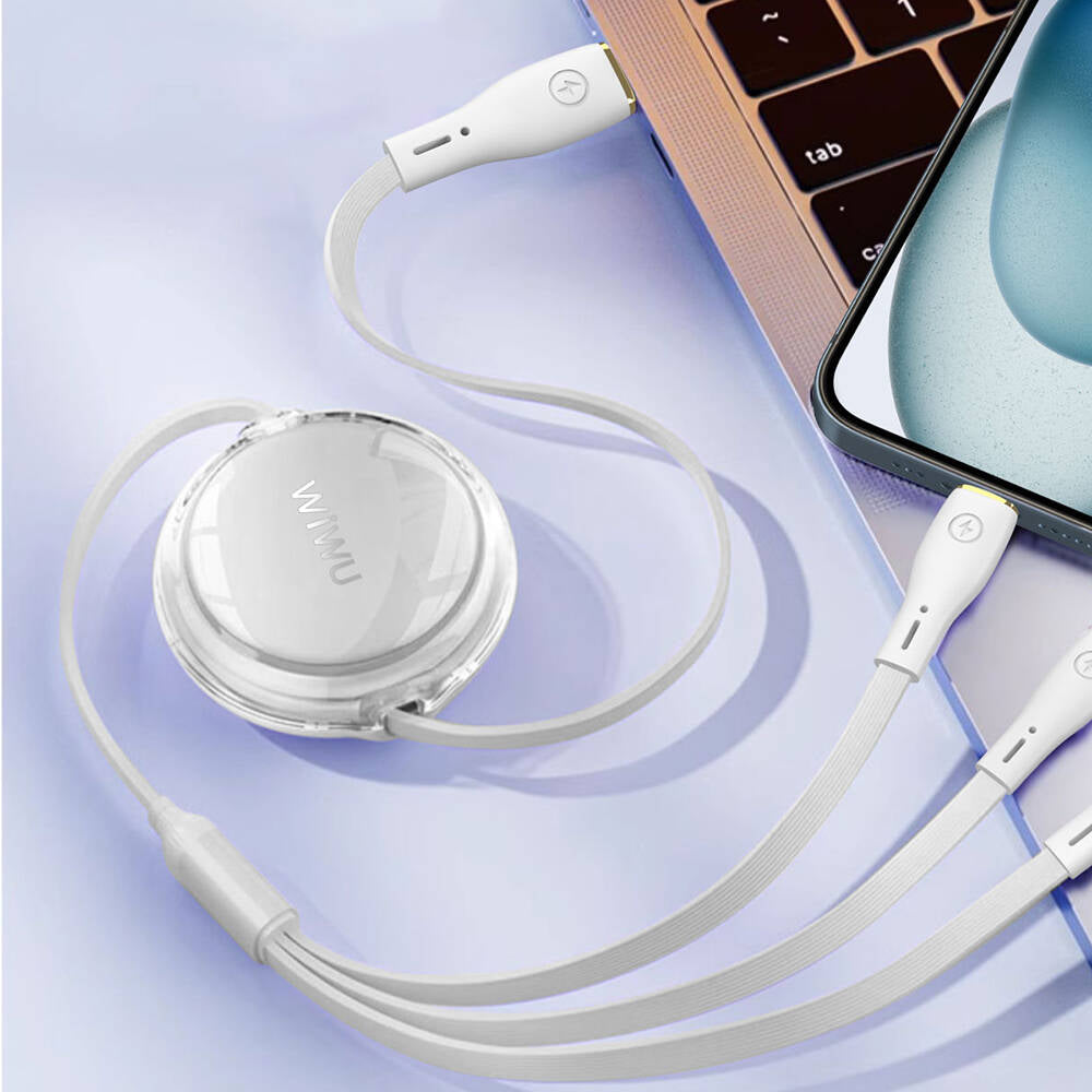 Wiwu Wi-C023 Vigor Series 3in1 Type-C Lightning Micro USB Reel Data and Charging Cable 100W 1.5M White 