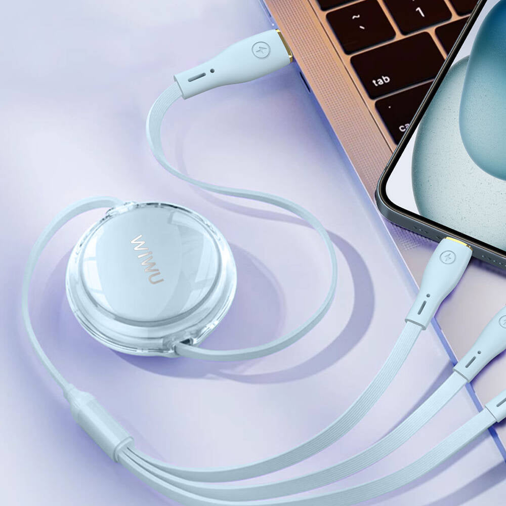Wiwu Wi-C023 Vigor Series 3in1 Type-C Lightning Micro USB Reel Data and Charging Cable 100W 1.5M White 