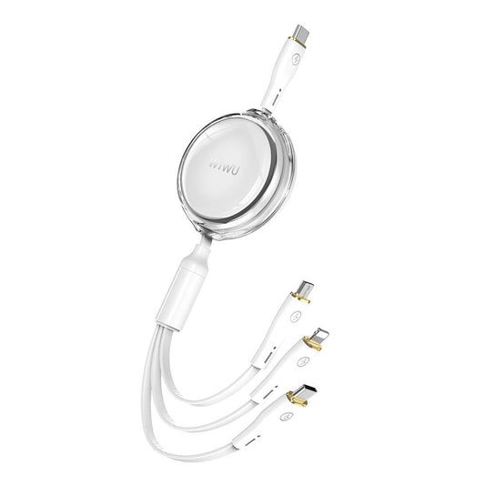 Wiwu Wi-C023 Vigor Series 3in1 Type-C Lightning Micro USB Reel Data and Charging Cable 100W 1.5M White 