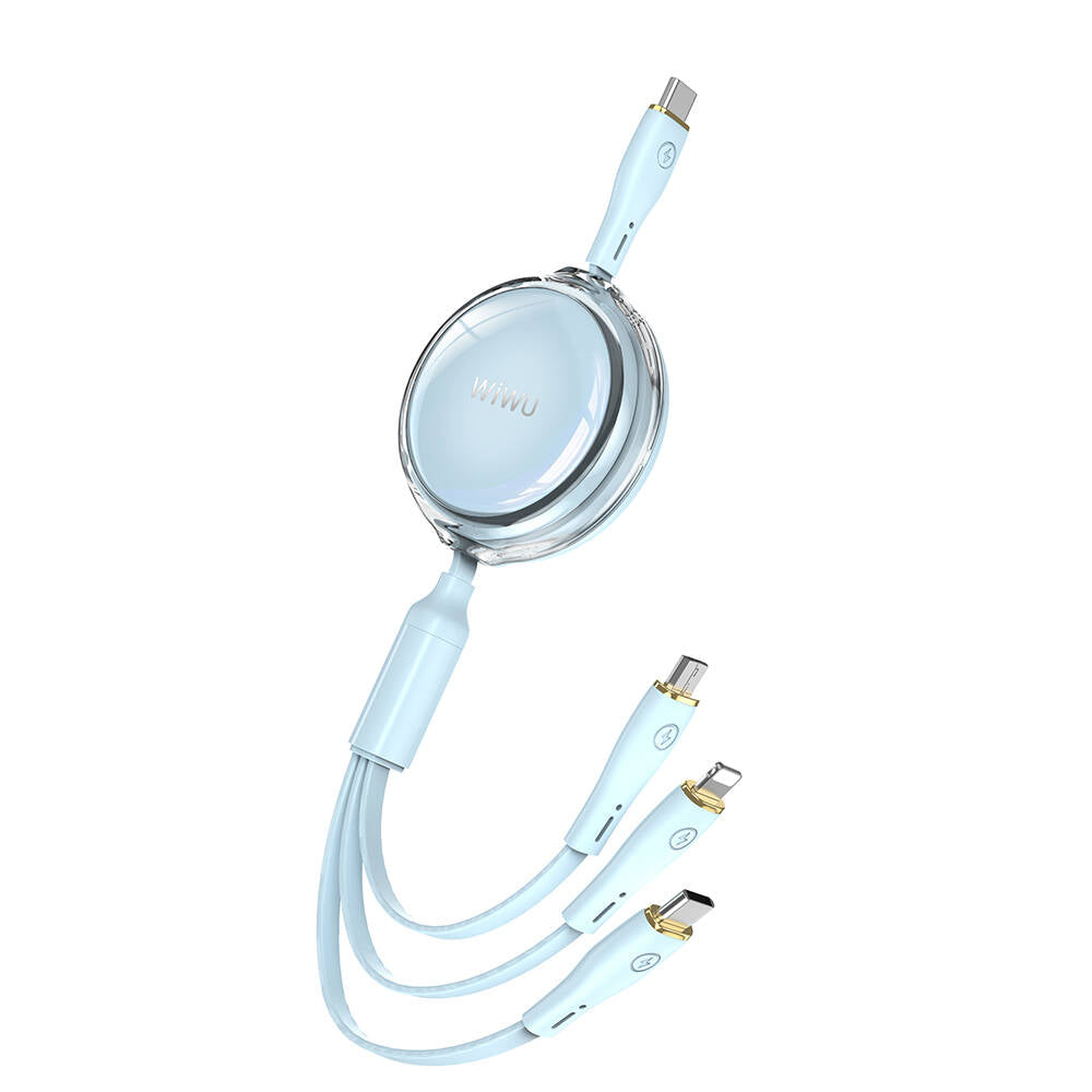 Wiwu Wi-C023 Vigor Series 3in1 Type-C Lightning Micro USB Reel Data and Charging Cable 100W 1.5M Blue 