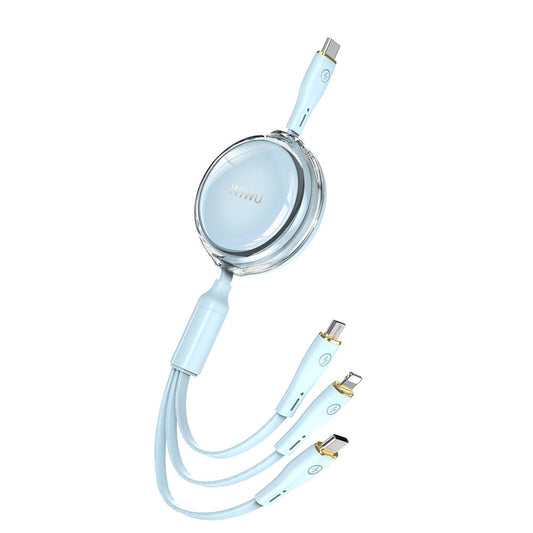 Wiwu Wi-C023 Vigor Series 3in1 Type-C Lightning Micro USB Reel Data and Charging Cable 100W 1.5M Blue 