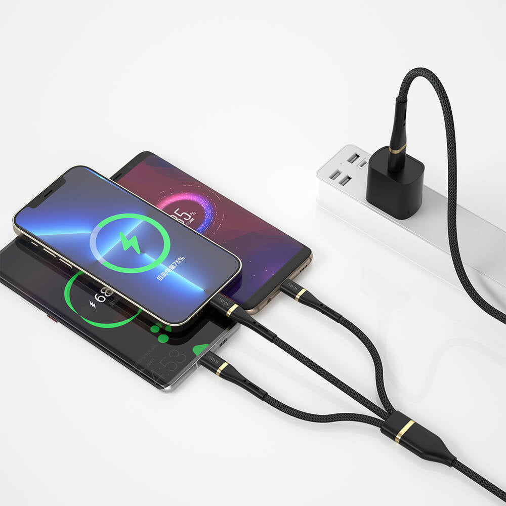 Wiwu Wi-C024 Elite Series 3in1 Type-C to Lightning – Type-C – Micro USB Ultra Fast Charging Cable 100W 1.2M Black 