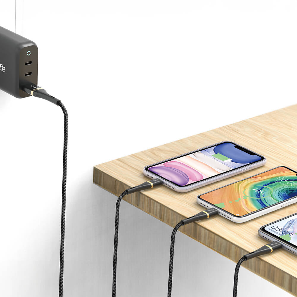 Wiwu Wi-C024 Elite Series 3in1 Type-C to Lightning – Type-C – Micro USB Ultra Fast Charging Cable 100W 1.2M Black 