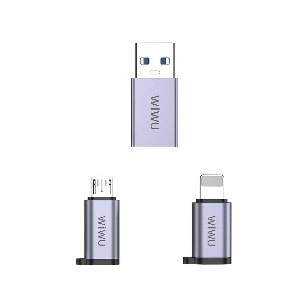 Wiwu Wi-C031 Concise Series 3in1 Type-C to USB-A/Micro USB/Lightning Adapter Pack Gray 