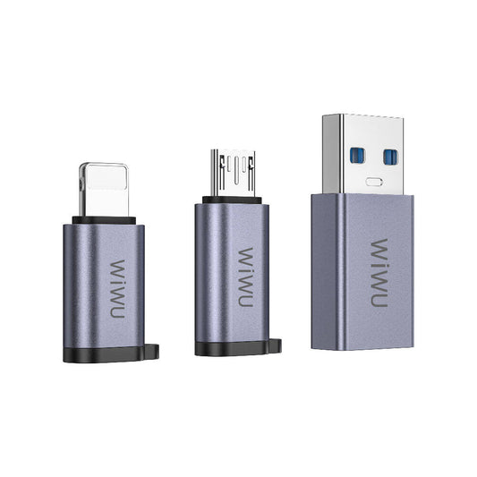 Wiwu Wi-C031 Concise Series 3in1 Type-C to USB-A/Micro USB/Lightning Adapter Pack Gray 