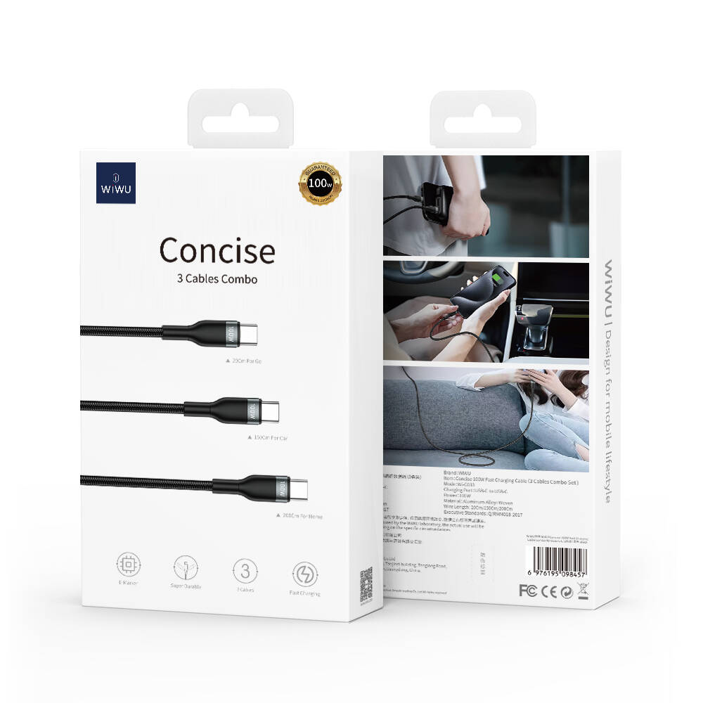 Wiwu Wi-C033 Concise Series 3in1 Type-C to Type-C Combo Cable Set Gray 