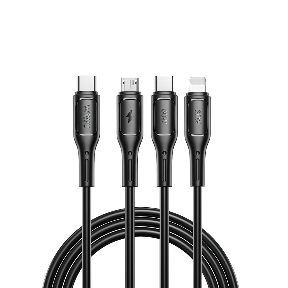 Wiwu Wi-C046E Starlink Serisi 3in1 USB-C to Lightning – Type-C – Micro Şarj ve Data Kablosu 60W 1.2M Siyah