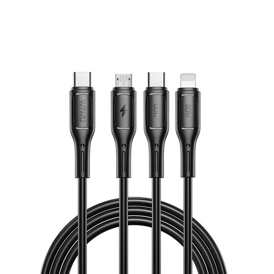 Wiwu Wi-C046E Starlink Serisi 3in1 USB-C to Lightning – Type-C – Micro Şarj ve Data Kablosu 60W 1.2M Siyah