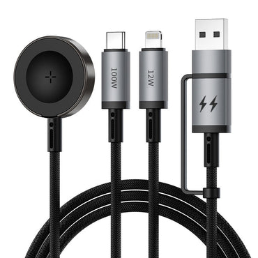 Wiwu Wi-C050 Legend Series 3in1 USB-A + Type-C to Lightning – Type-C – Smart Watch Charging Cable 100W 1.2M Black 