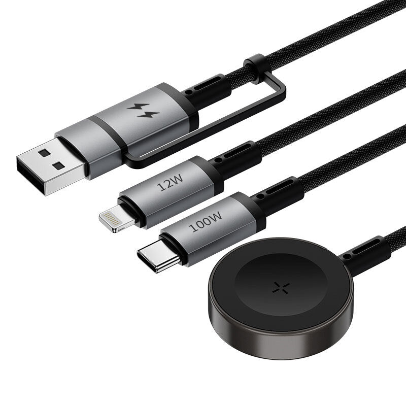 Wiwu Wi-C050 Legend Series 3in1 USB-A + Type-C to Lightning – Type-C – Smart Watch Charging Cable 100W 1.2M Black 