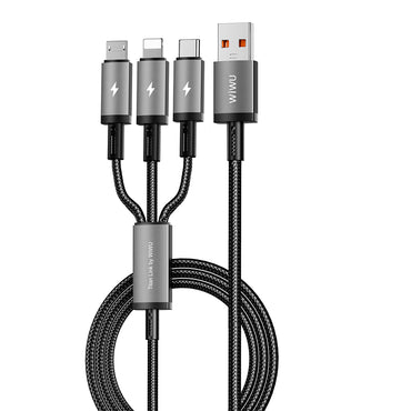 Wiwu Wi-C059 Titanlink Series 3in1 USB-A to Lightning – Type-C – Micro Braided Charging and Data Cable 66W 1.2m Gray 