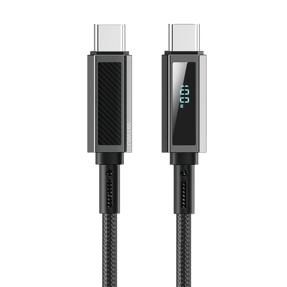 Wiwu Wi-C079 Warriors Series Aramid Fiber Digital LED Display Type-C to Type-C PD Data and Charging Cable 100W 1.2M Black 