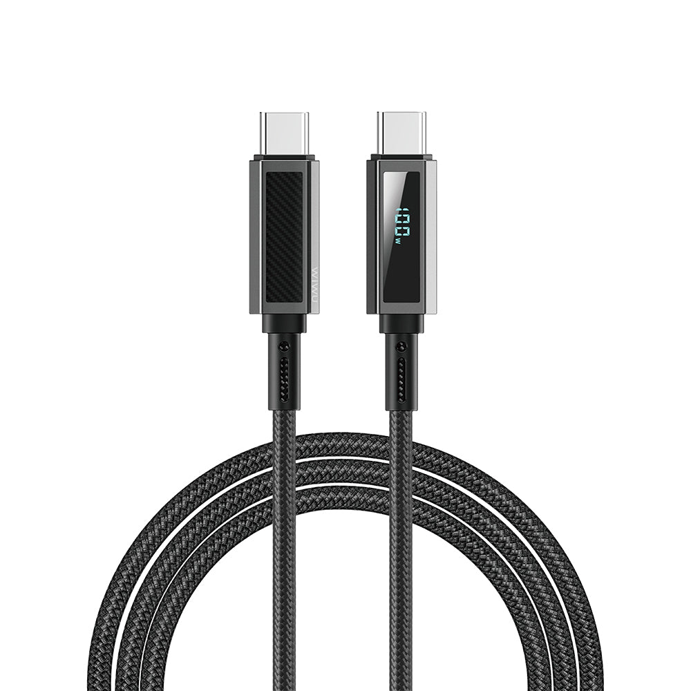 Wiwu Wi-C079 Warriors Series Aramid Fiber Digital LED Display Type-C to Type-C PD Data and Charging Cable 100W 1.2M Black 