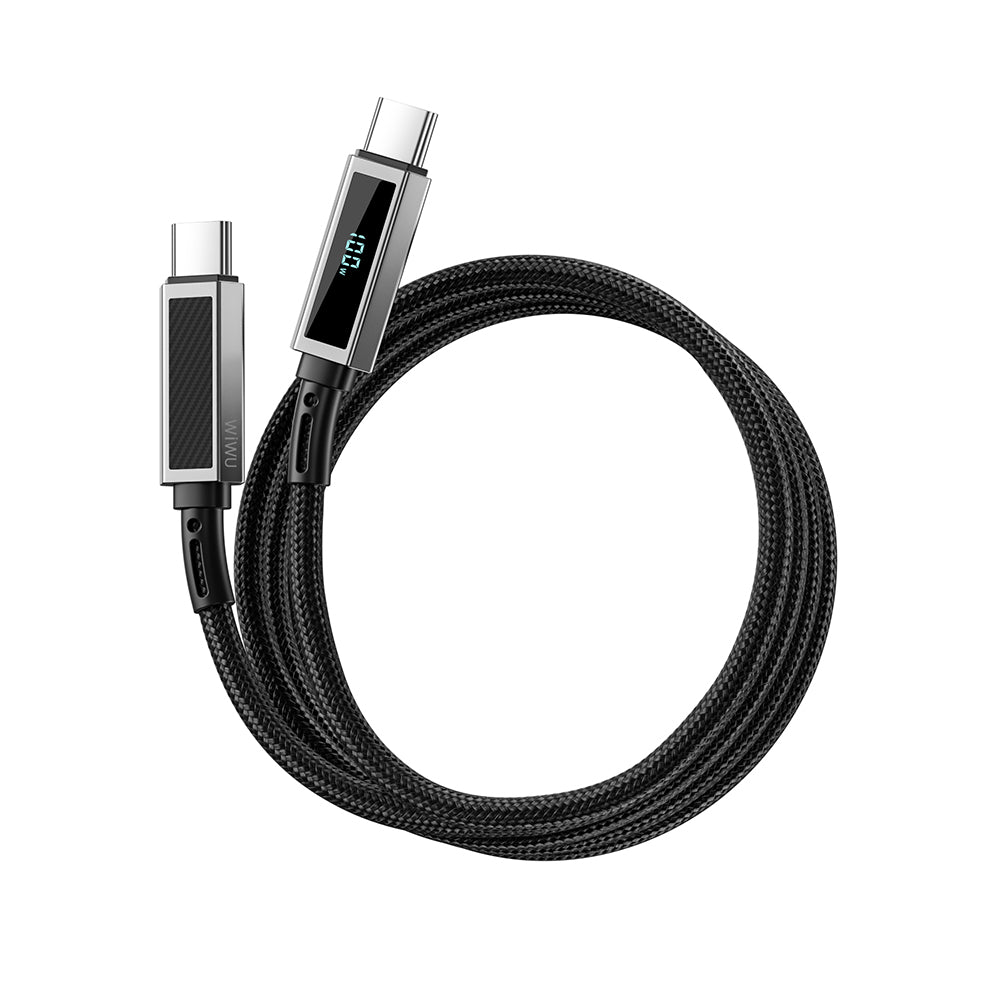 Wiwu Wi-C079 Warriors Series Aramid Fiber Digital LED Display Type-C to Type-C PD Data and Charging Cable 100W 1.2M Black 