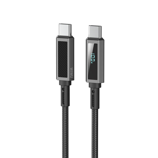 Wiwu Wi-C079 Warriors Series Aramid Fiber Digital LED Display Type-C to Type-C PD Data and Charging Cable 100W 1.2M Black 