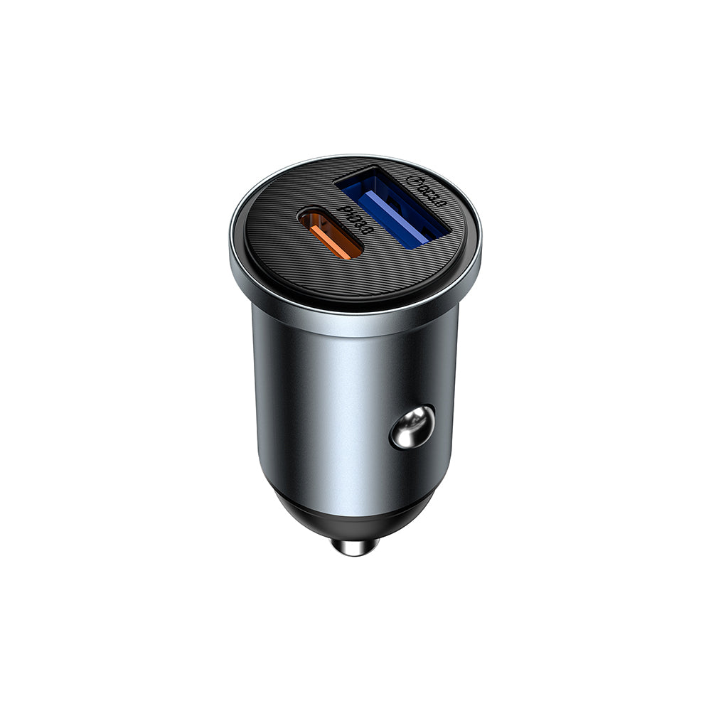Wiwu Wi-CC030 Nano Lite Serisi Type-C + USB-A Hızlı Şarj Özellikli Akım Korumalı Araç Şarj Aleti PD ve QC3.0 35W