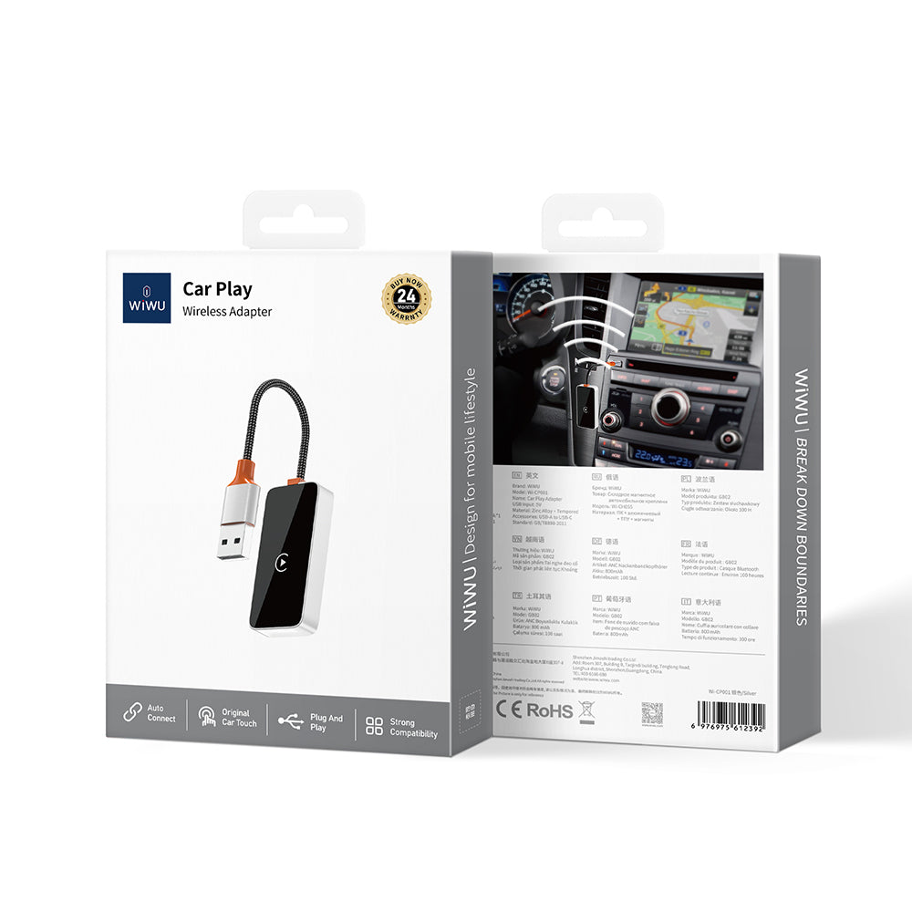 Wiwu Wi-CP002 CarPlay Digital LED Display Wireless Audio Receiver USB Input Bluetooth Adapter Silver 