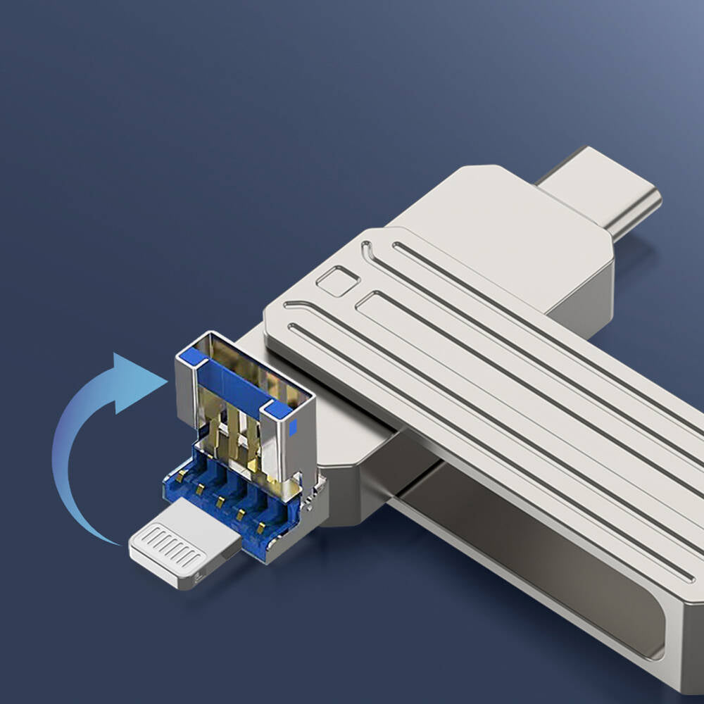 Wiwu Wi-FD001 3in1 USB3.2 Sürücü Disk USB-A + Lightning + Type-C OTG 64 GB Gümüş