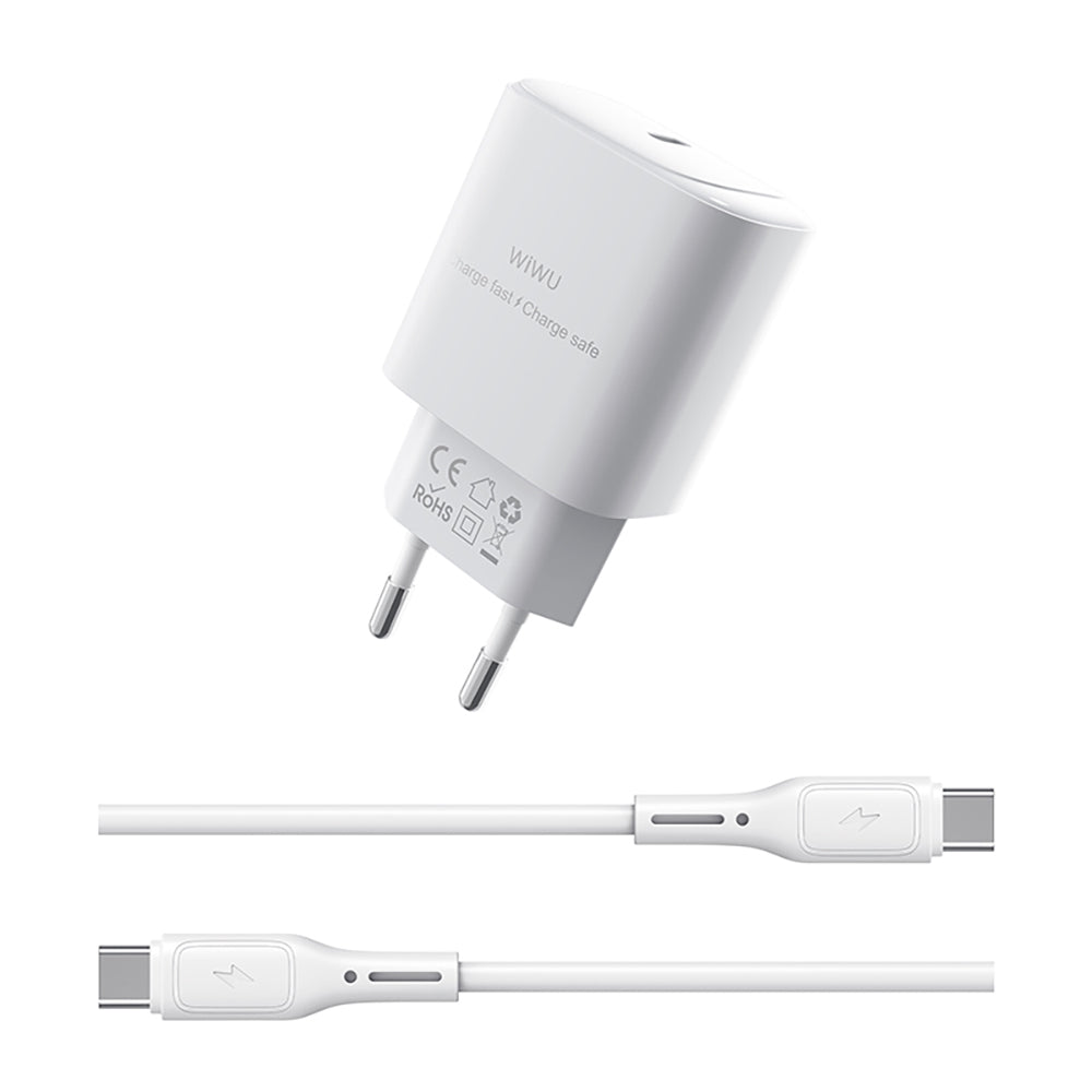 Wiwu Wi-G008 Essen Series GaN Tech PD Fast Charging Head Type-C to Type-C PD 30W Wired Charging Set White 
