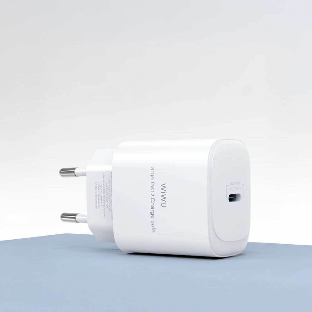 Wiwu Wi-G008 Essen Serisi GaN Tech PD Hızlı Şarj Başlığı Type-C to Type-C PD 30W Kablolu Şarj Seti Beyaz