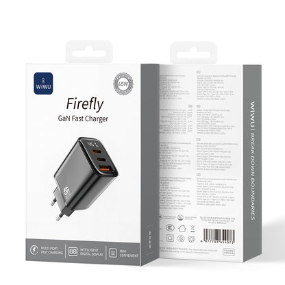 Wiwu Wi-G011 Firefly Serisi GaN Tech PD Hızlı Şarj Özellikli Şarj Başlığı 45W Siyah
