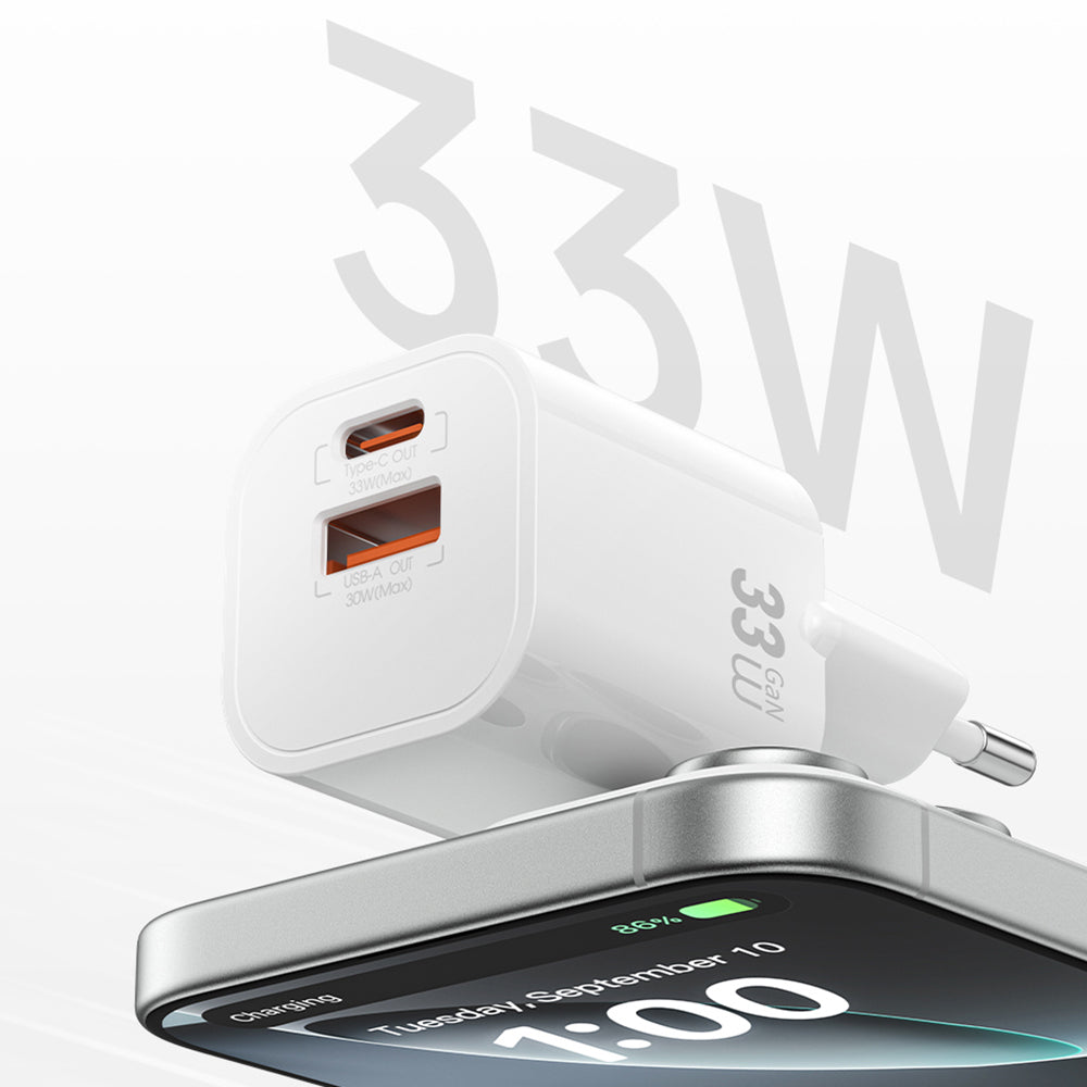 Wiwu Wi-G017 Cube Serisi Type-C PD & USB-A GaN Tech PD Hızlı Şarj Özellikli Mini Şarj Başlığı 33W Beyaz
