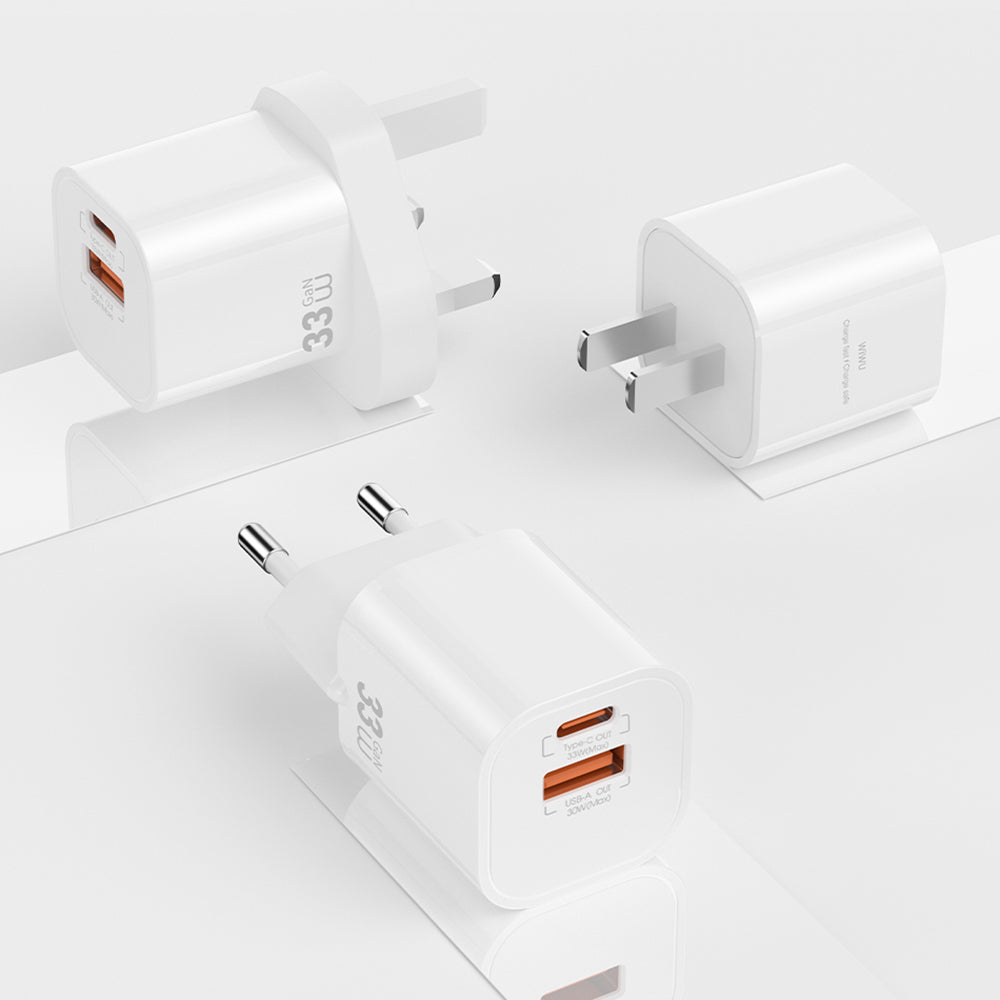 Wiwu Wi-G017 Cube Serisi Type-C PD & USB-A GaN Tech PD Hızlı Şarj Özellikli Mini Şarj Başlığı 33W Beyaz