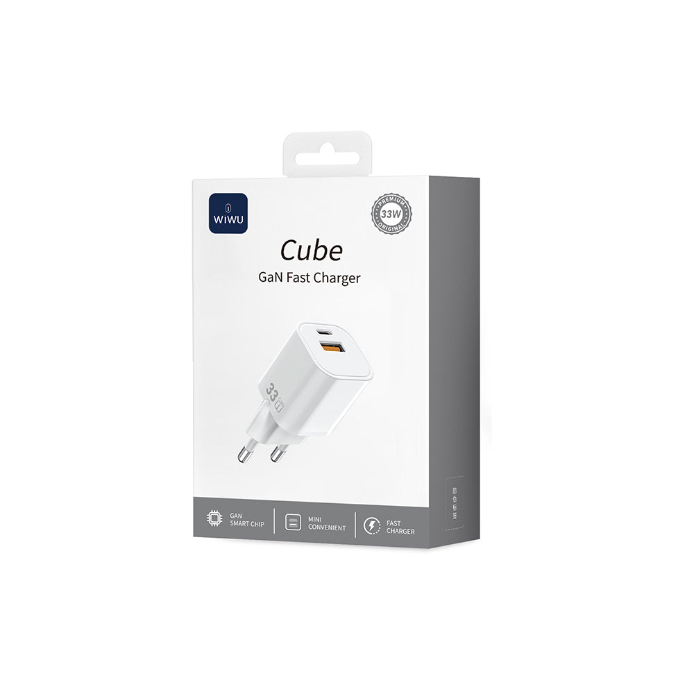 Wiwu Wi-G017 Cube Serisi Type-C PD & USB-A GaN Tech PD Hızlı Şarj Özellikli Mini Şarj Başlığı 33W Beyaz