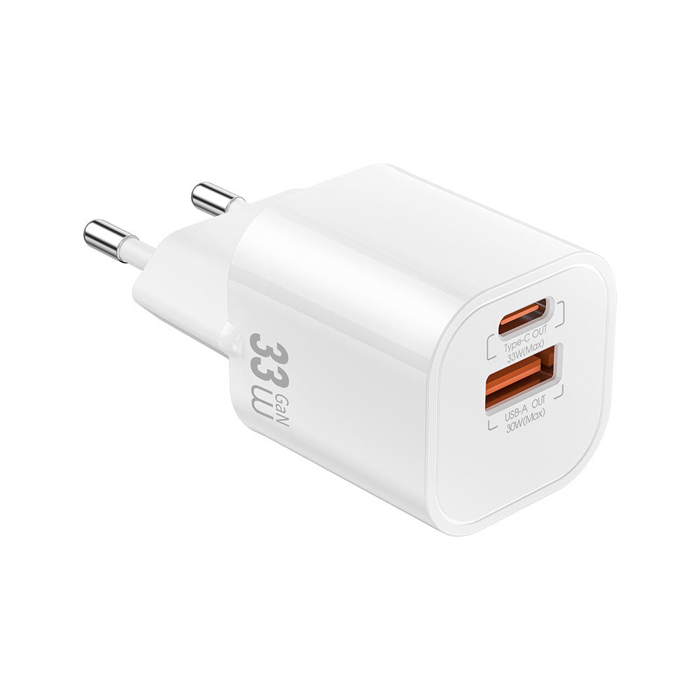Wiwu Wi-G017 Cube Serisi Type-C PD & USB-A GaN Tech PD Hızlı Şarj Özellikli Mini Şarj Başlığı 33W Beyaz