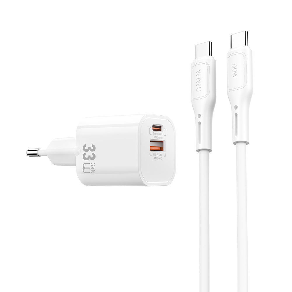 Wiwu Wi-G018 Cube Serisi Type-C to Type-C GaN Tech PD Hızlı Şarj Özellikli Kablolu Şarj Seti 33W Beyaz